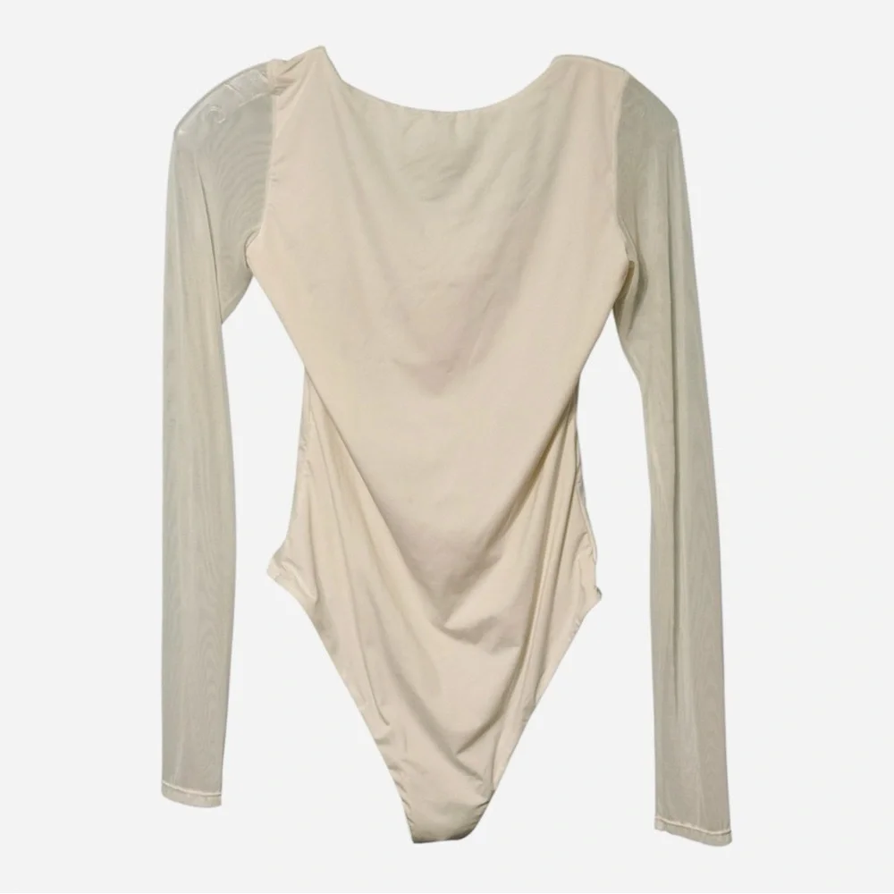 Advidlove White Long Sleeve Square Neck Bodysuit Womens Medium